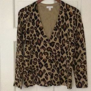 Sweater, Charter Club, leopard print, bronze buttons, long sleeve, M